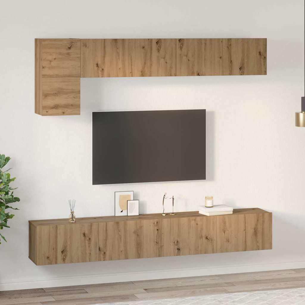 Wall Mounted TV Cabinet Set 5 pcs Artisan Oak Wood Based Material