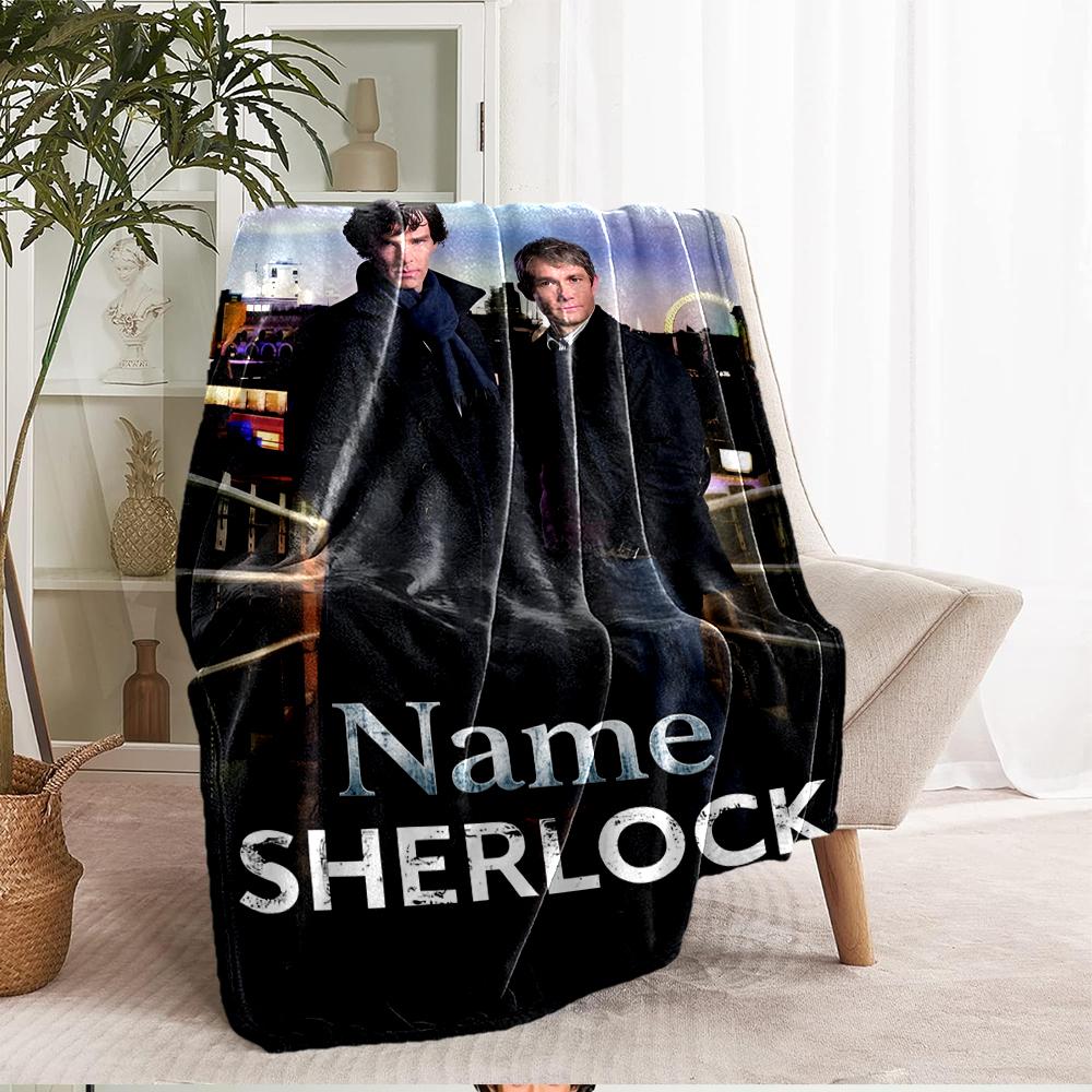Custom Name Sherlock Theme Printed Blanket - Perfect for Couch, Bed, Travel & Outdoor Use | Machine Washable, Cozy & Durable.