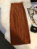 Юбки женские вельветовые осенне-зимние с поясом и высокой талией, прямые, классические, с разрезом спереди, женские