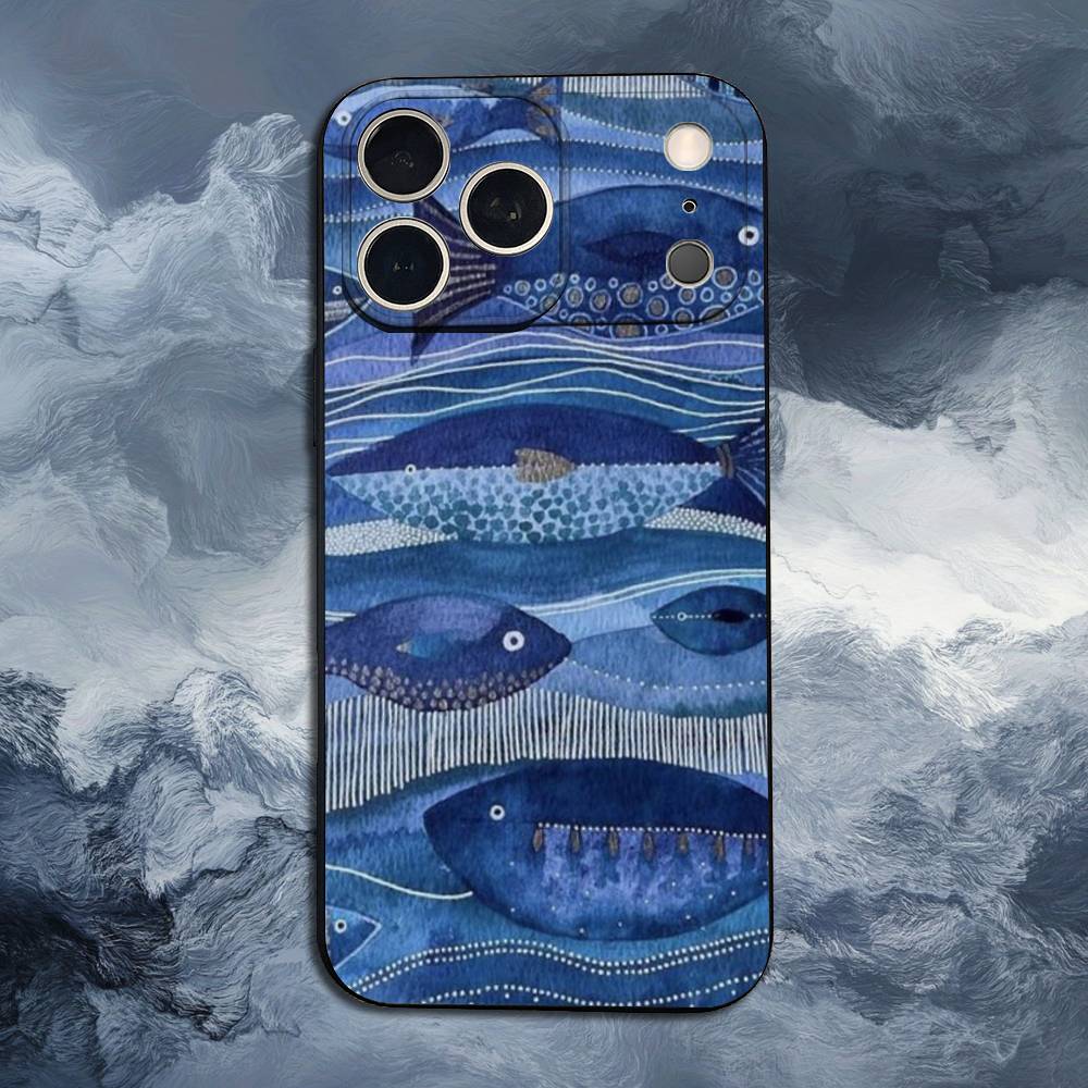 Чехол-кейс 'Сардины Океан' для iPhone 11,12,15,14,13,16,17,Plus,Pro Max,XS,X,XR,SE,Mini,8,7,Мягкий Силикон Черный