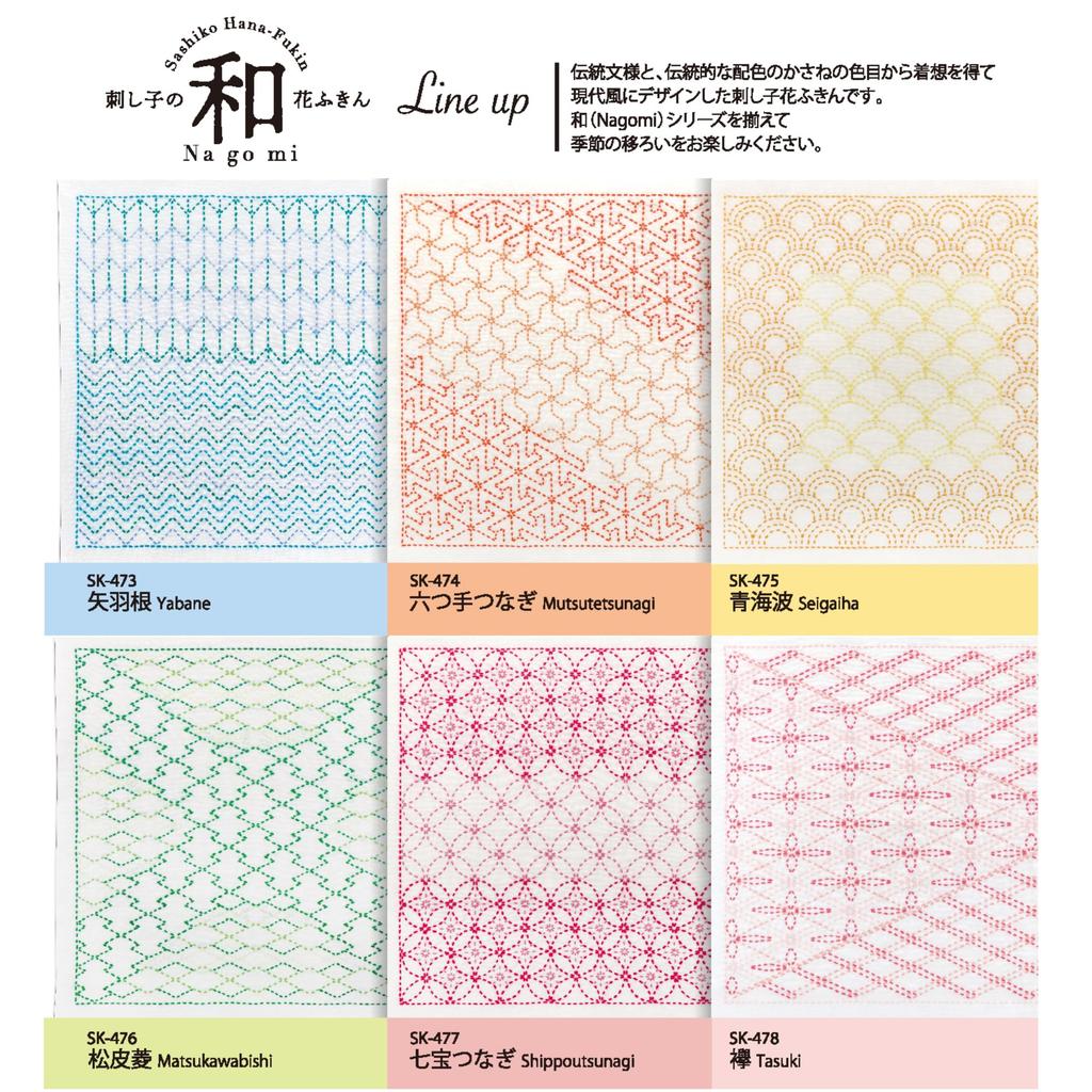 Olympus Sashiko Embroidery Kit for Japanese Style Wave Dishcloths, "Nagomi" (Seigaiha Pattern) SK-475