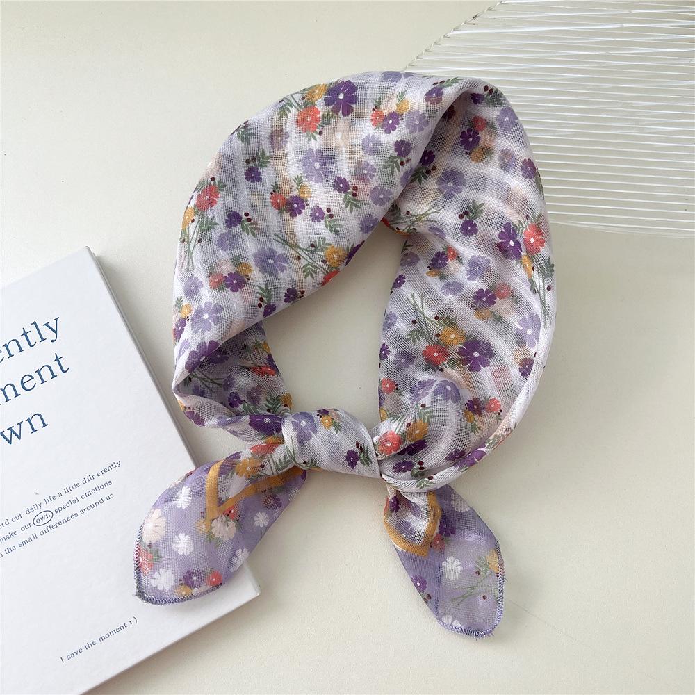58 Цветочный Хлопково-Льняной Шарф: Корейский шейный платок с мелким цветочным принтом на весну, лето, осень - Универсальная повязка на голову и головной платок