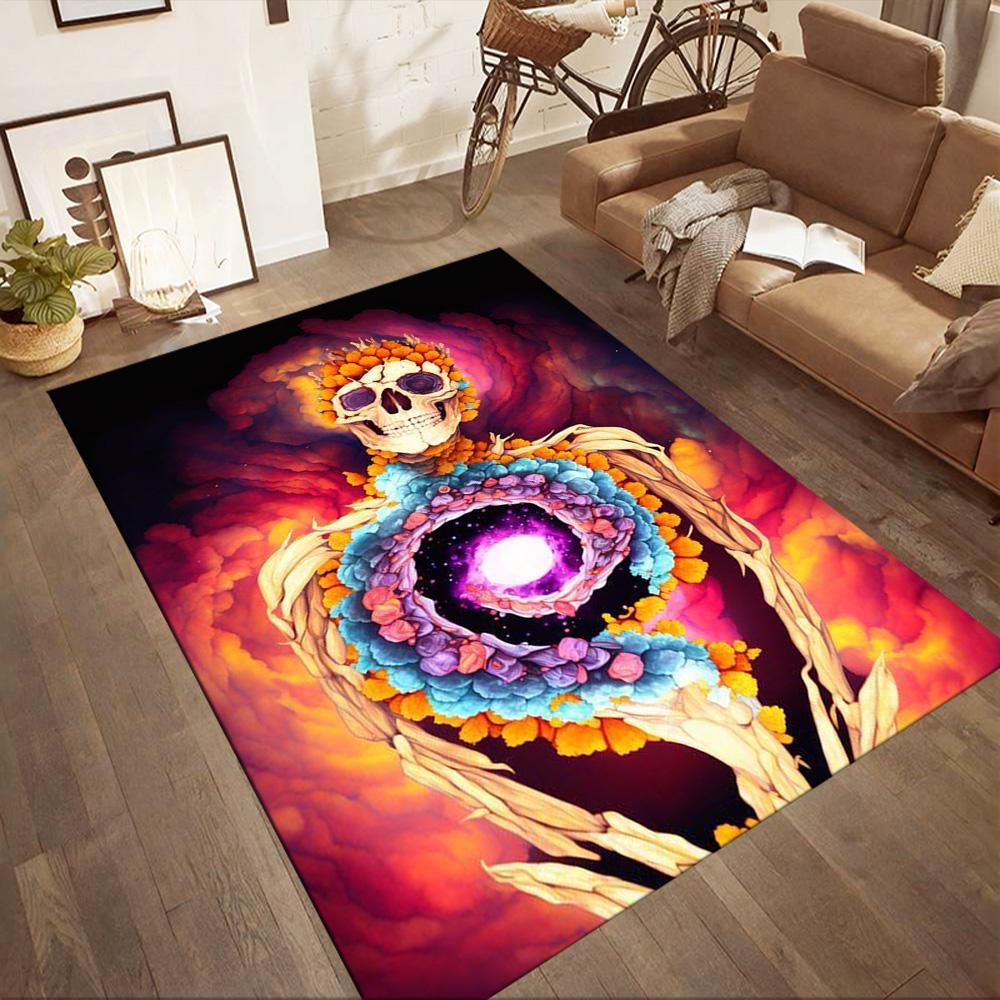 Colorful Skull Artwork Floor Mats for Living Room, Bedroom and Room Decoration Are Suitable for Gifts.