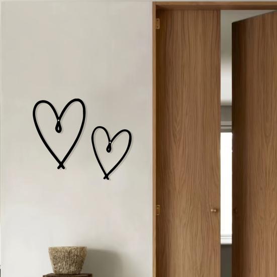 2Pcs Metal Love Heart Wall Decoration Hollow Heart Shape Wall Art Sculpture Home Living Room Bedroom Hanging Ornament
