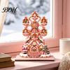 Christmas Fairy Tale Scene Display Ferris Wheel Desktop Ornament, 2D Wooden Gingerbread House Interactive Room Ornament Sign, Rotating Tabletop