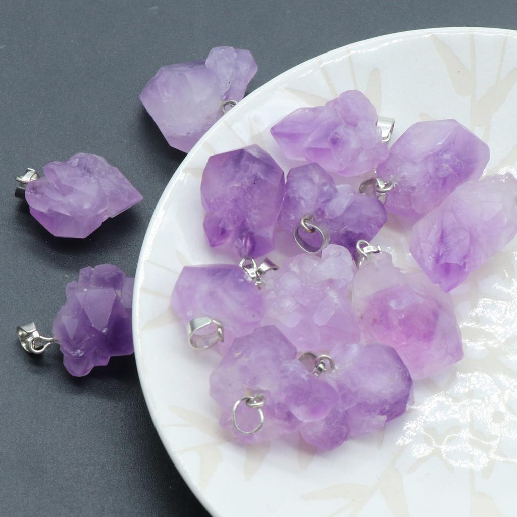 6Pcs, Raw Amethyst Pendant, Irregular Natural Crystal Jewelry for Women & Teens | Spiritual Healing, Anxiety Relief Gifts | Boho 2025 (Viral TikTok)
