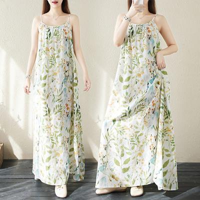 Летнее хлопковое конопляное платье большого размера для пляжного отдыха, путешествий, на бретельках, для женщин, повседневные платья