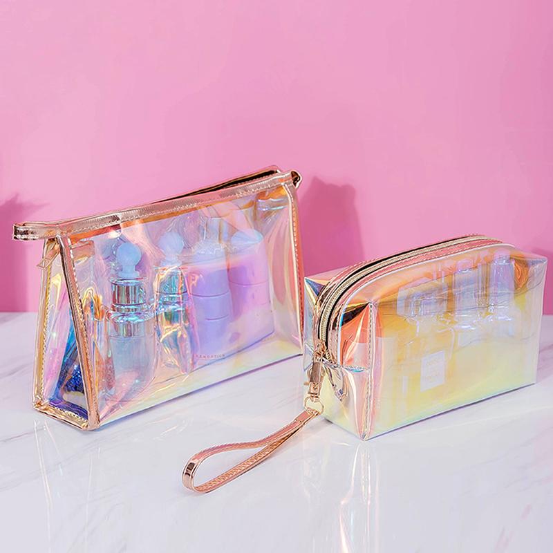 Colorful Holographic Women Cosmetic Bag Tpu Clear Makeup Beauty Organizer Pouch