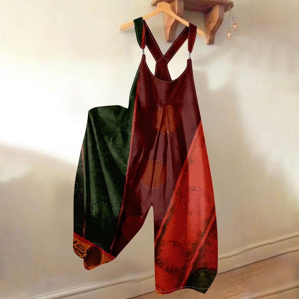 Women's Summer Overalls Floral Print Vintage Jumpsuit (Non-Adjustable Straps)