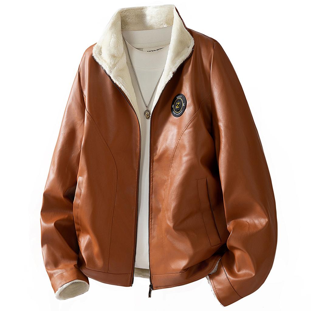 Меховая и Меховая Цельная Бархатная Куртка со Стойкой для Мужской Верхней Одежды и Мужская Кожаная Куртка