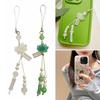 Lotuses Flower Phone Charm Ancient Style Keychain Pendant with Acrylic Beads Handmade Beaded Cellphone Lanyard