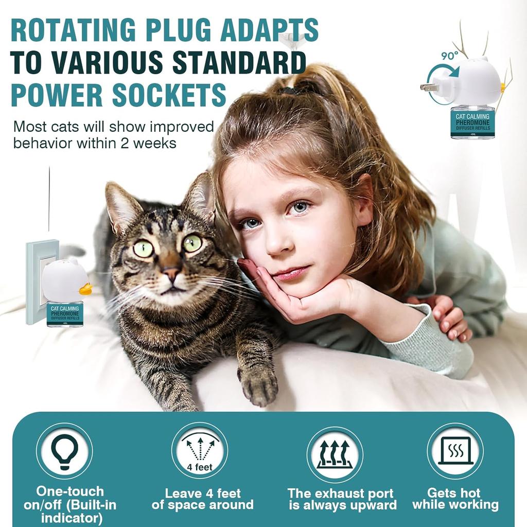 Диффузор для успокоения кошек 8 в 1 Мультикошачий диффузор с феромонами Феромоны для успокоения Снятие стресса и тревоги Продукты Вставляется в розетку Сменный блок Против агрессии для кошек