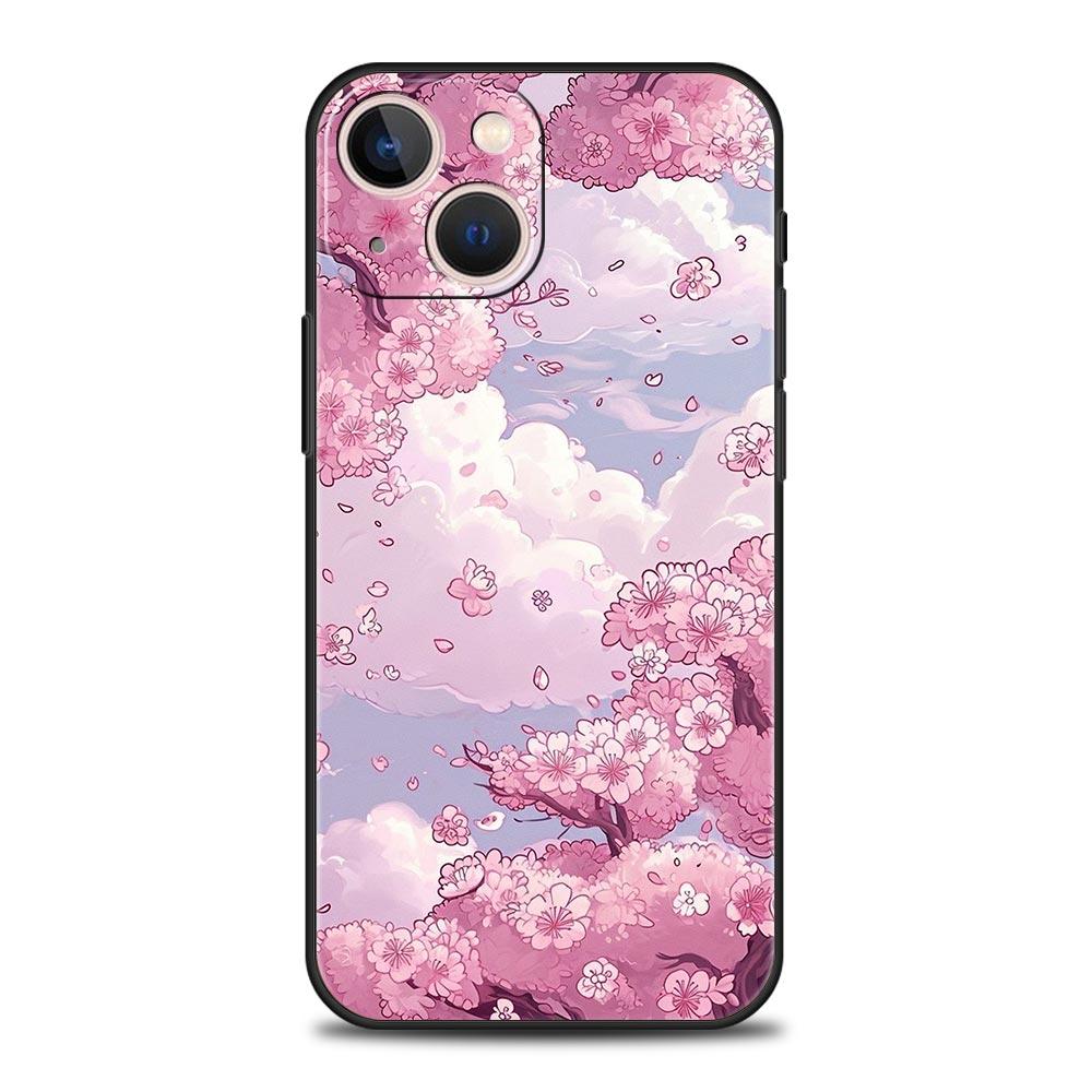 Роскошный Чехол Для Телефона Apple iPhone 11 15 14 Pro MAX 12 13 7 8 Plus X XR XS MAX SE Силиконовый Черный Чехол Funda Дерево Сакуры