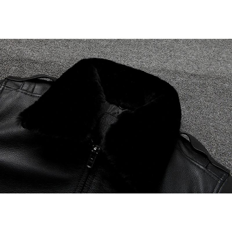 Chinese Size Men Leather Jacket Genuine Cow Leather Natural Fur Collar Flight Jackets Mens Cowhide Coats Winter Air Force Clothes