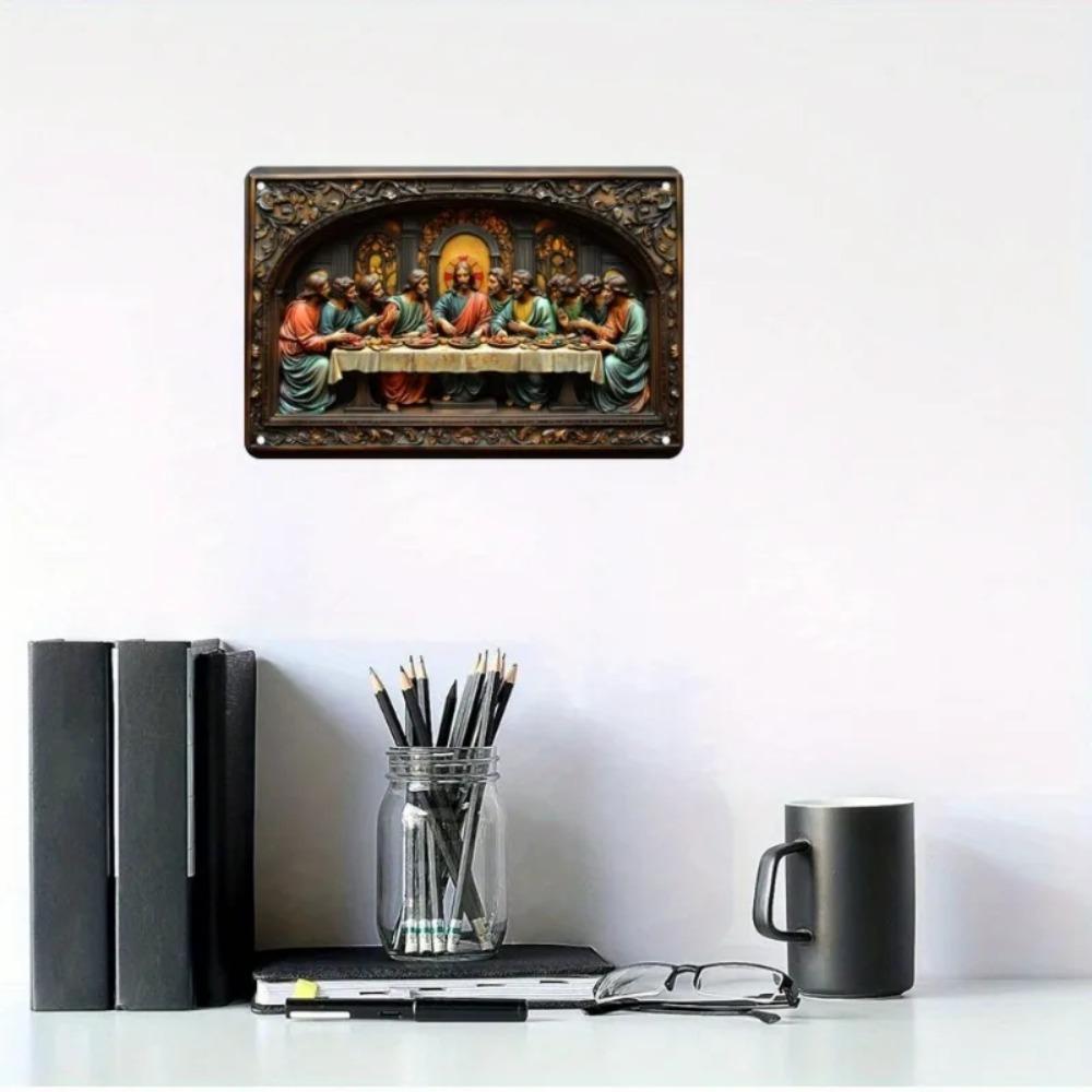 РелигиозныйТайнаяВечеря 1 шт. Тайная Вечеря Винтажная Алюминиевая Вывеска - Элегантное Металлическое Искусство, Декор Стены Дома и Праздничное Использование