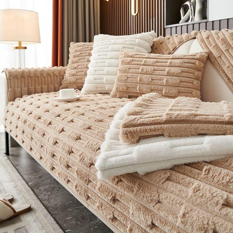 Черная плюшевая диванная подушка, толстый теплый чехол для дивана, наволочка для гостиной, зимняя универсальная подушка для сиденья, нескользящий чехол, тканевый чехол для подушки