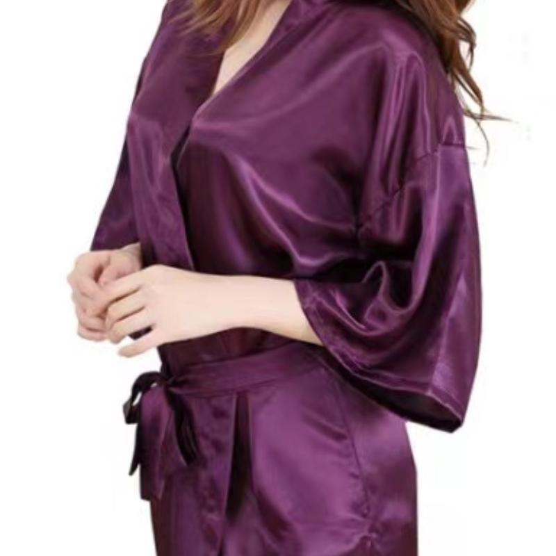 Женский шелковый атласный короткий ночной халат, однотонный халат-кимоно, модный банный халат, сексуальный банный халат, пеньюар для невесты, подружки невесты