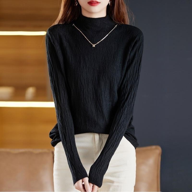 Однотонные свитера с высоким воротником, пуловеры, женские топы, мода 2024 года, осенний свитер с длинным рукавом, облегающий зимний трикотаж, одежда 28645