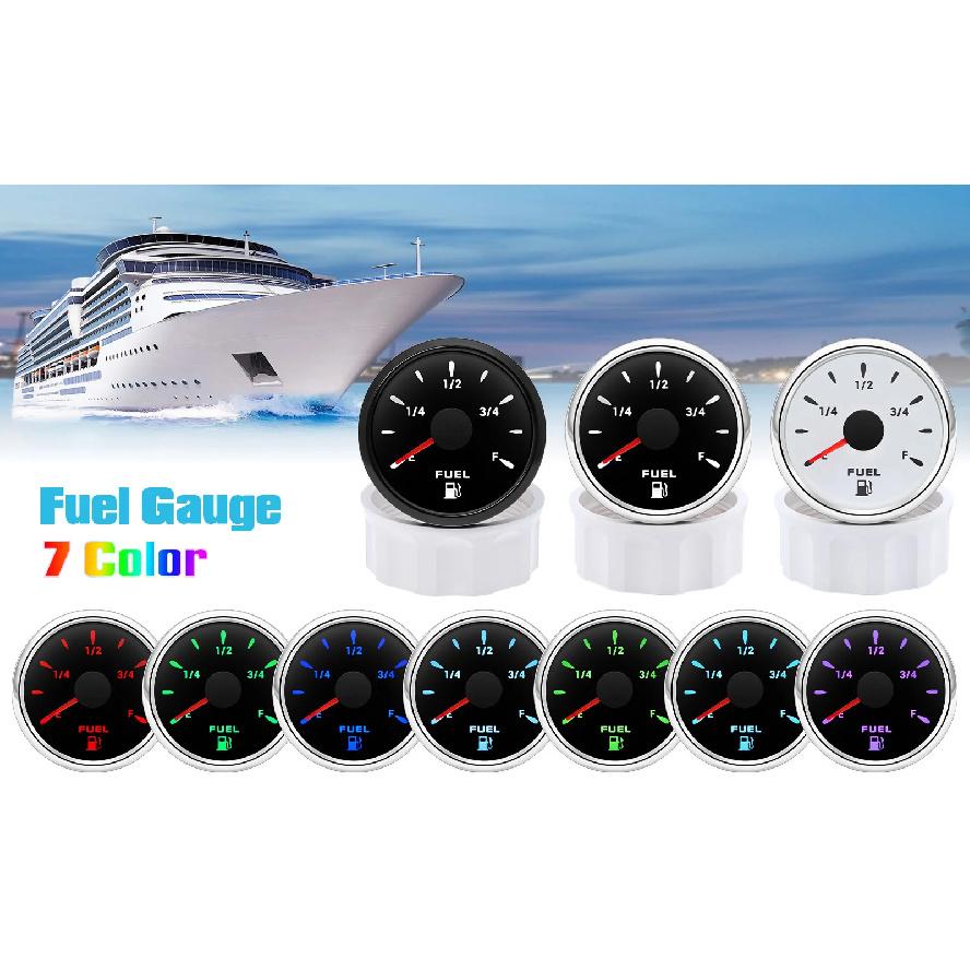 7 Colors Backlight Water Temp Gauge Fuel/Water Level Gauge Oil Press 52mm Gauge For Marine Boat Car Truck Auto Parts 12V 24V