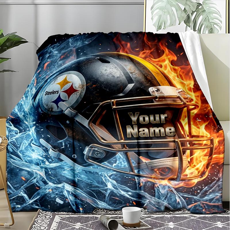 custom Name Text Flames & Helmets Theme blanket Soft Flannel Blanket Plush Throw Blanket Cozy Sofa Bed Blanket for Home Decor