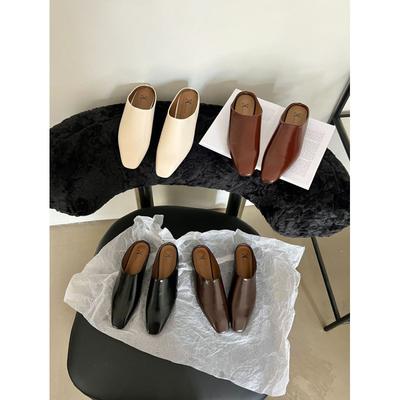 2025 весна и осень новая корейская версия сумка голова полушлепки простые квадратный носок ретро ленивые шлепанцы полушлепки балетки