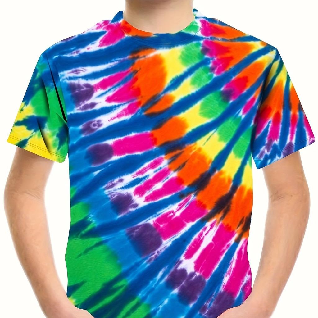 Детская одежда Футболка для девочек с коротким рукавом и принтом 3D Tie-Dye, детская летняя одежда, повседневная стильная одежда с круглым вырезом для мальчиков и девочек