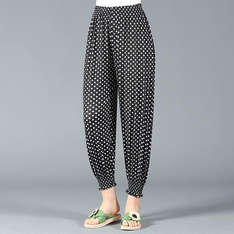 Шаровары, женские летние тонкие брюки с цветочным принтом, свободные женские брюки большого размера, прямые брюки с девятью точками