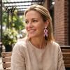 Pink Ribbon Fan Earrings 1 Pair Breast Cancer for Women Glitter Rhinestone Charity Event Accessories Drop Dangle Earrings Awareness Jewelry Gift