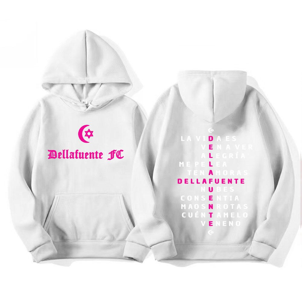 Худи с принтом букв из тура рэпера Dellafuente 2025 Модное ретро готическое оверсайз худи мужское женское с длинным рукавом флисовая толстовка
