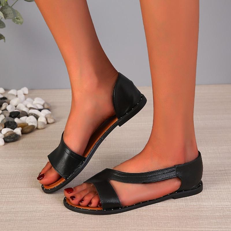 Новые женские повседневные сандалии, модные простые однотонные легкие пляжные туфли на плоской подошве без шнуровки с открытым носком и открытым носком Sandalias