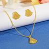CMM 2PCS Retro Palace Jewelry Set Golden Leaf Shape Brushed Craft Clavicle Chain Pendant Necklace Earrings Women's Party Jewellery Accessories