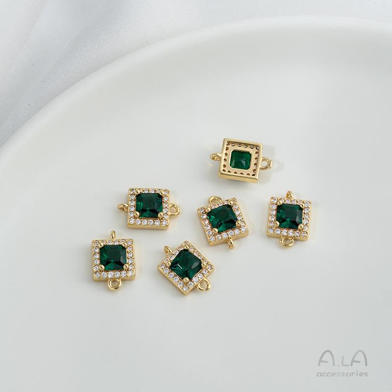 Позолоченное золото 14 карат, изумрудно-оливковый циркон, геометрические двойные серьги-кольца, ювелирный аксессуар