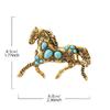 Running Horse Brooch - Golden/Silvery Tone Metal Pin with Turquoise Accents | Retro Western Style Decorative Jewelry Accessory