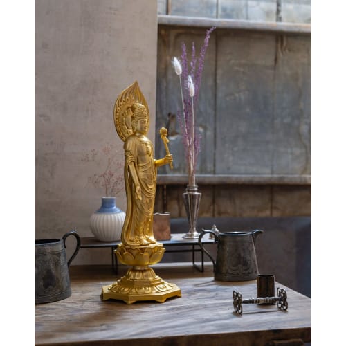 Buddhist statue of Shokannon Bodhisattva, 36cm (gold plated/24k gold), sculptor: Shuun Makita, model: "Tendai, Shingon, Rinzai sects", Takaoka bronzew