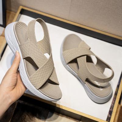 Модные женские повседневные сандалии с наклонным каблуком, сандалии 2024 года, новые удобные легкие спортивные пляжные сандалии Flyknit, женская обувь