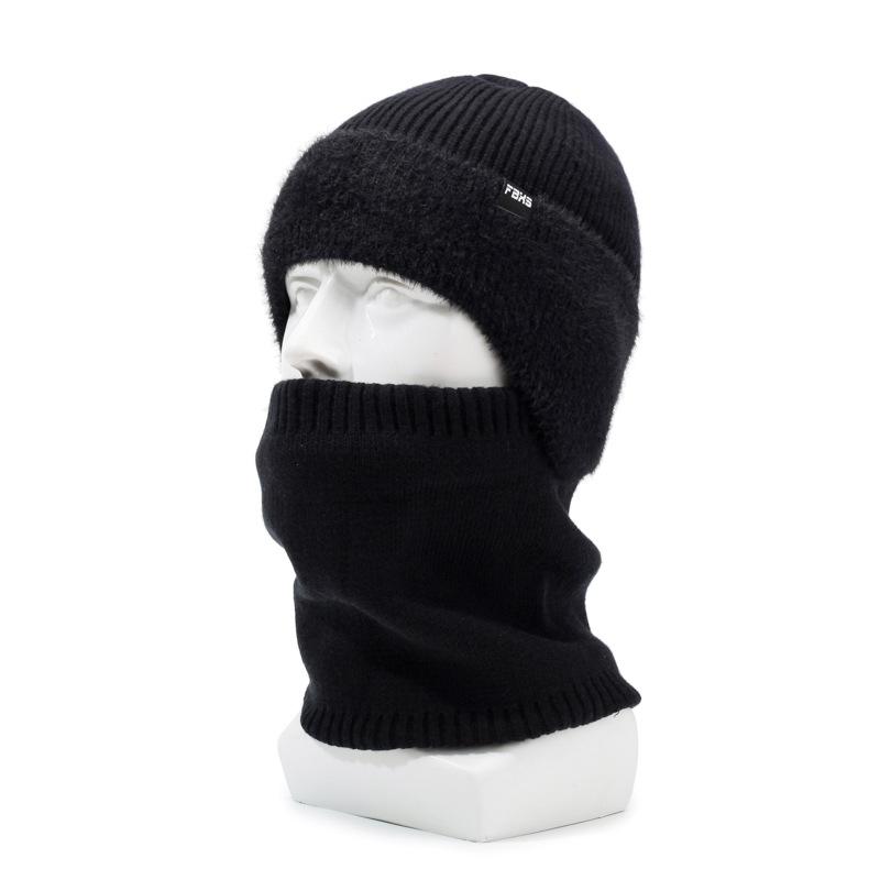 Two-Piece Hat Scarf Set Autumn Winter Windproof Warm Neck Knitted Cap for Men Outdoor Riding Windproof Ear Protection Neck Wool Cap with Scarf