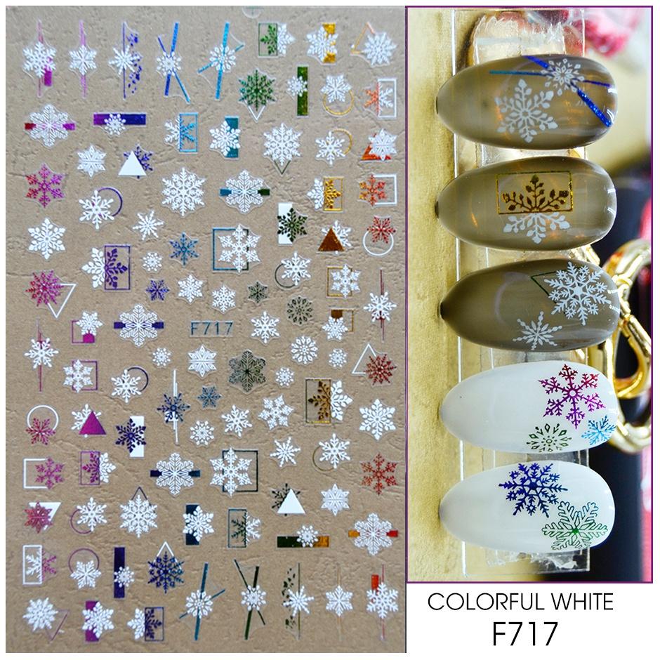 1 лист 3D Рождественская серия наклейки для ногтей наклейка дизайн ногтей украшения белый лазер золото красочные зимние снежинки лист сердце