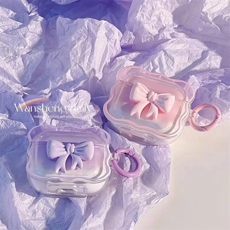 Чехол для наушников с 3D бантом и волной для AirPods 1, 2, 3, защитный чехол