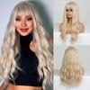 EASIHAIR Длинные волнистые светлые парики с челкой, термостойкие синтетические парики для женщин, натуральный парик с коричневым корнем, волосы для косплея
