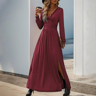 Lace Dress Popular European And American Autumn And Winter Elegant Slim Split Dress