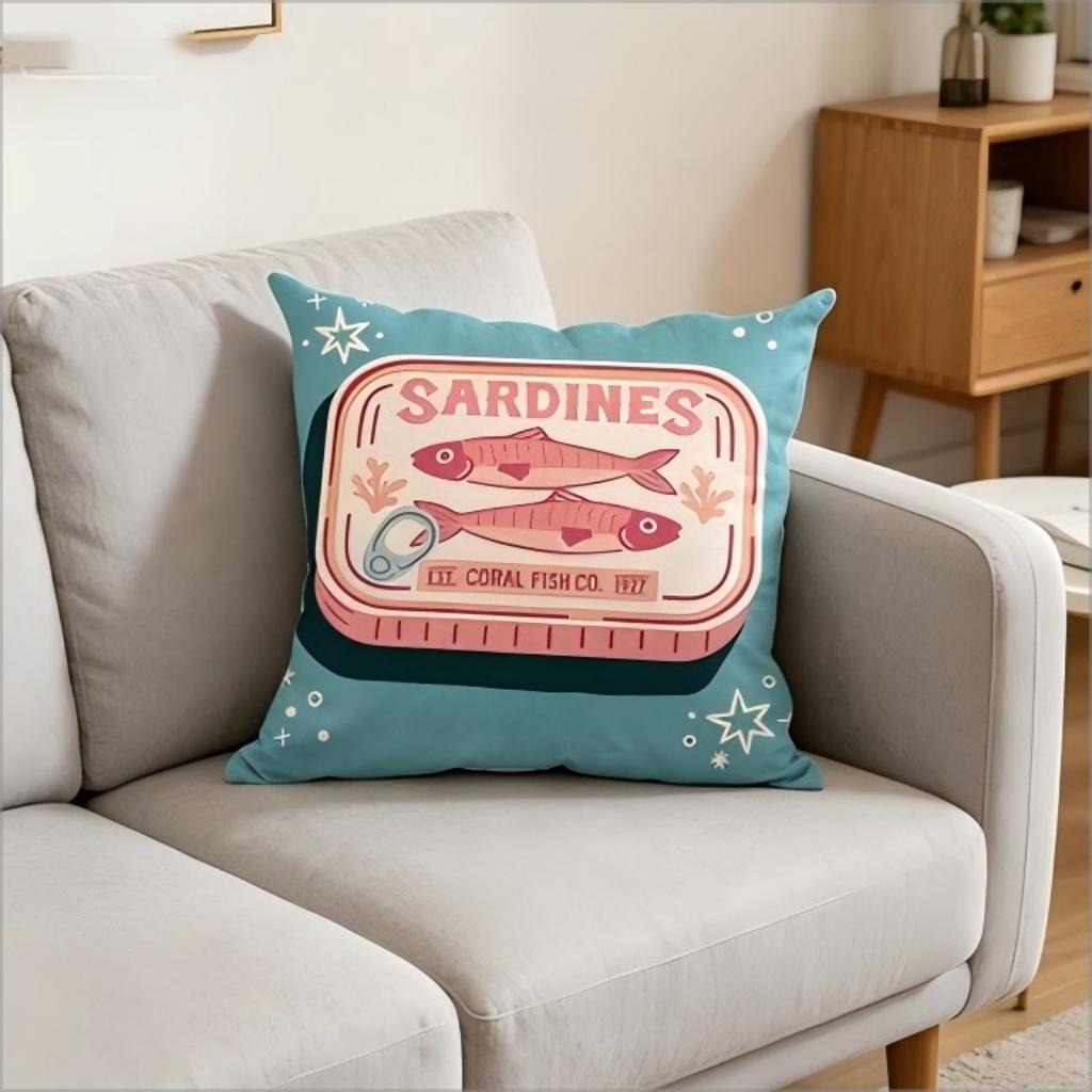 Bohemian Sardine Print Pillow Cover Retro Fish Can Cushion Case Home Decorative Throw Pillow Cover For Sofa Bedroom Home