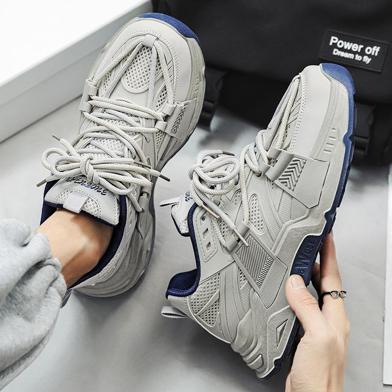 Мужская обувь весна новая универсальная сетчатая дышащая обувь для пап мужская повседневная молодежная на толстой подошве спортивная маленькая белая обувь