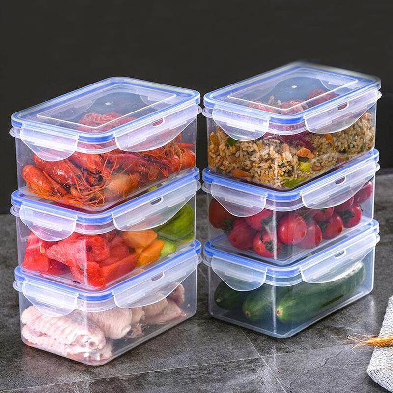 Sealed Rectangular Refrigerator Storage Box With Lid Plastic Crisper Microwave-Heated Lunch Box With Lid