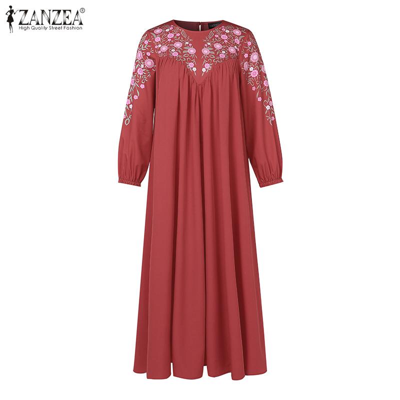 ZANZEA Женское повседневное платье с круглым вырезом и длинными рукавами с цветочным принтом