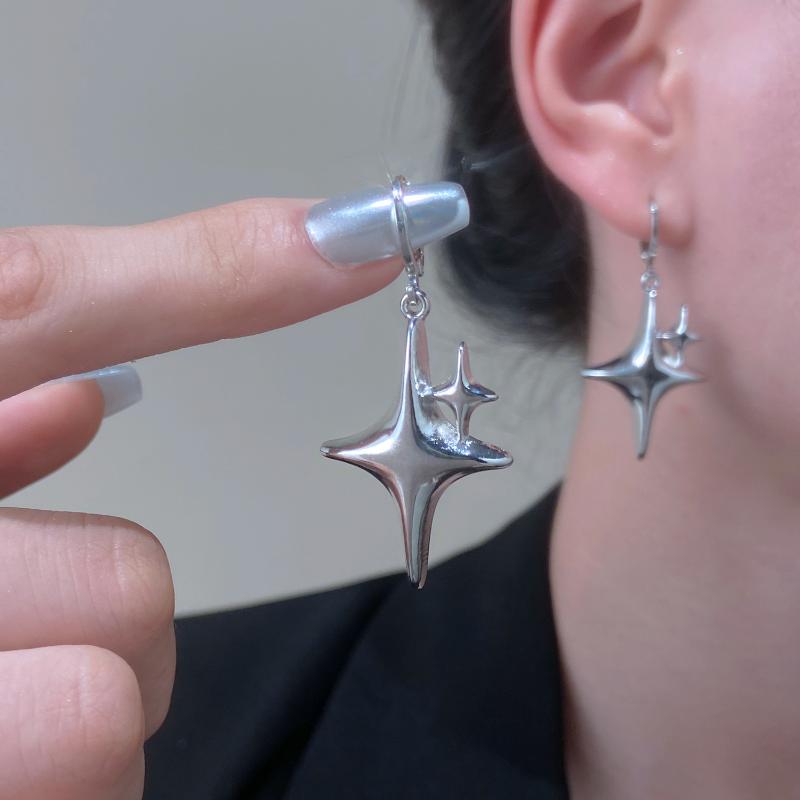 Простые серьги-звездочки серебристого цвета для женщин, девушек, серьги-кольца в форме сердца с опаловым камнем, панк, Y2K, милые, для повседневной носки, украшения, подарки для вечеринок