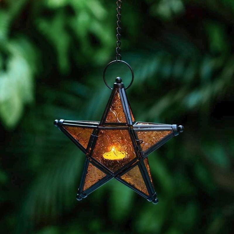 Iron Hanging Candle Holders Art Design Star Shape for Home Decors Sturdy Metal Texture Ideal for Living Room Study