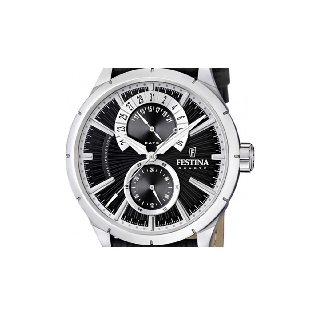 FESTINA Многофункциональные кварцевые мужские часы с черным циферблатом в стиле ретро F16573-3 с кожаным ремешком