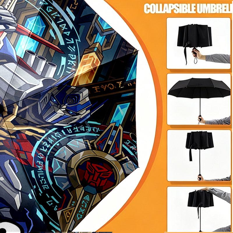 Custom Name Personalized Transformers Print Umbrella, Auto Open Close, 8‑Rib Sturdy Frame, Commute Camping Hiking Use, Birthday Gift