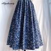 Prairie Chic Лето-Осенняя женская юбка-миди трапециевидной формы с эластичной резинкой на талии и цветочным принтом, темно-синяя юбка, винтажные элегантные хлопковые юбки, женские