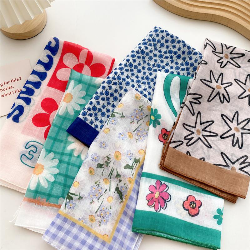 58cm Cotton Linen Women's Scarf Fashion Print for Hair and Neck Square Design